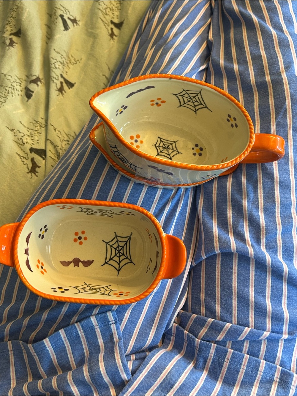 Temp-Tations Orange and Black Spiderweb Ceramic Serving Dishes